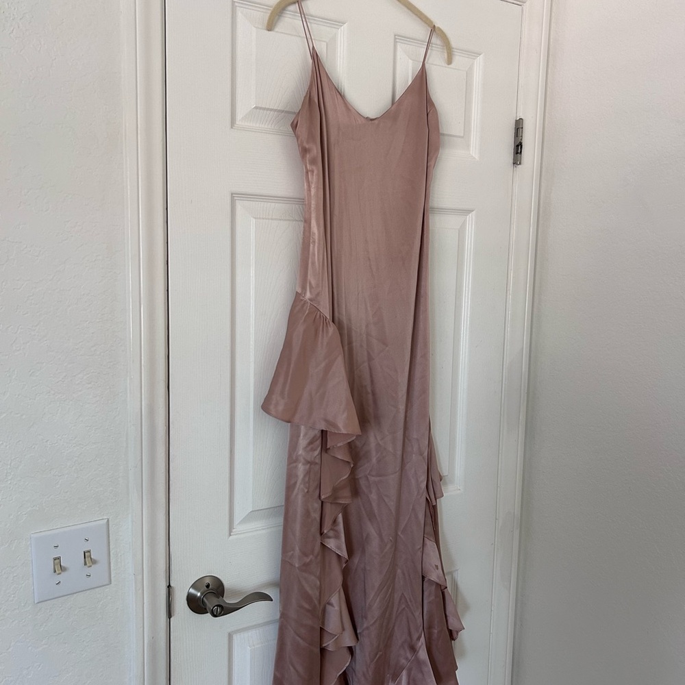 Reformation Dusty Rose Ruffle Slip Maxi Dress